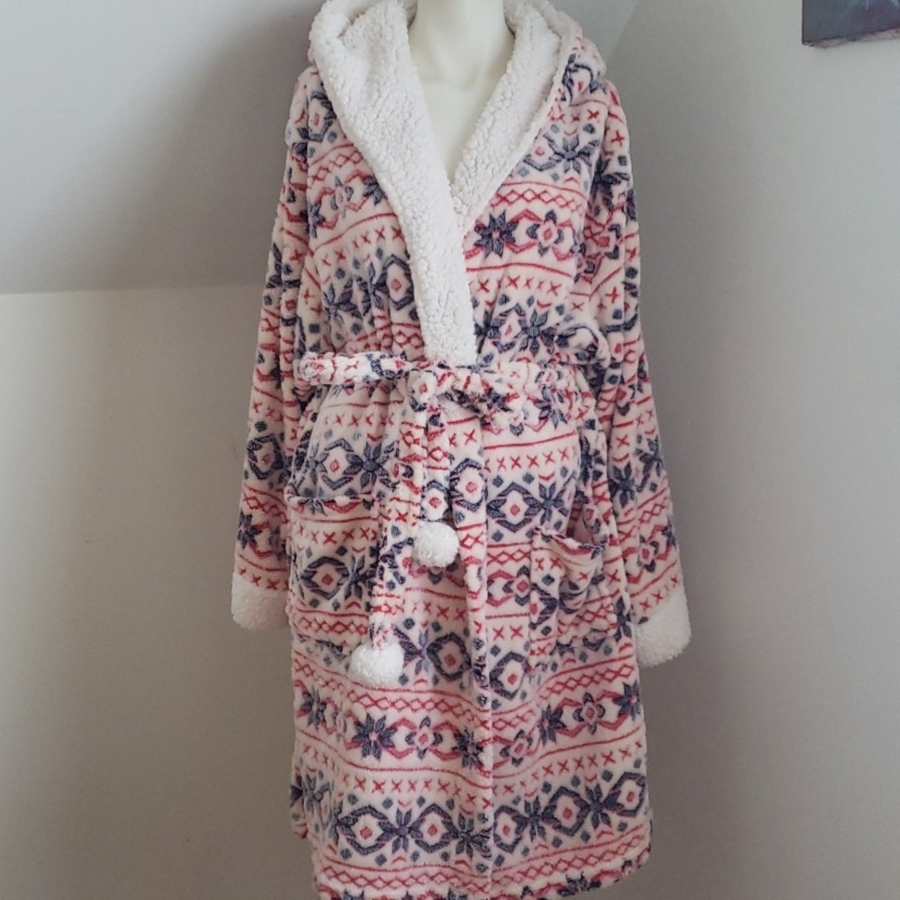 Peaches & Dreams Womens Hooded Bathrobe Soft Snowflake Winter Holiday Size XL